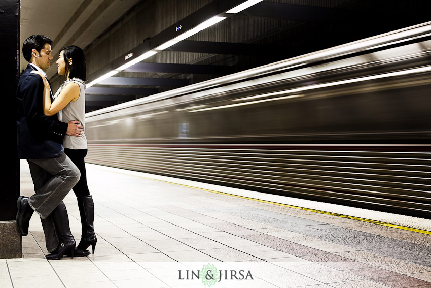 los angeles union station engagement photo