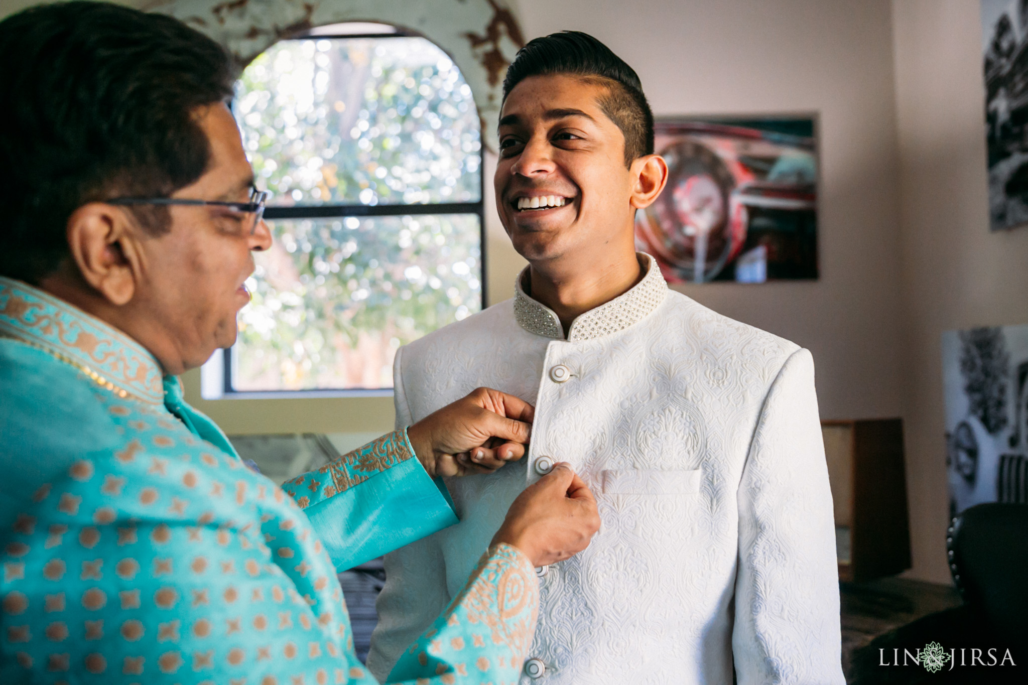 ethereal open air resort wedding groom prep