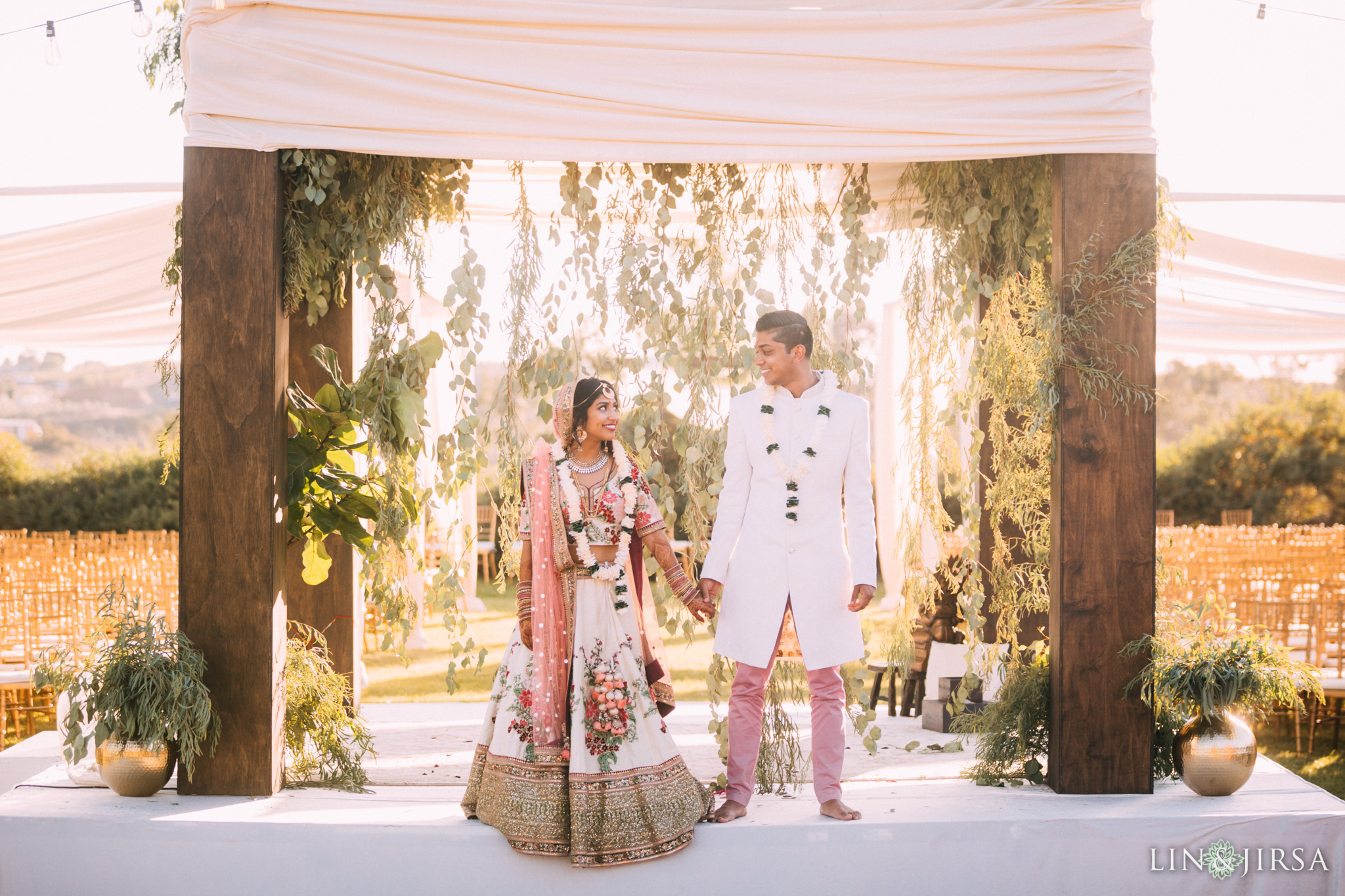 ethereal open air resort wedding married couple portrait sunset