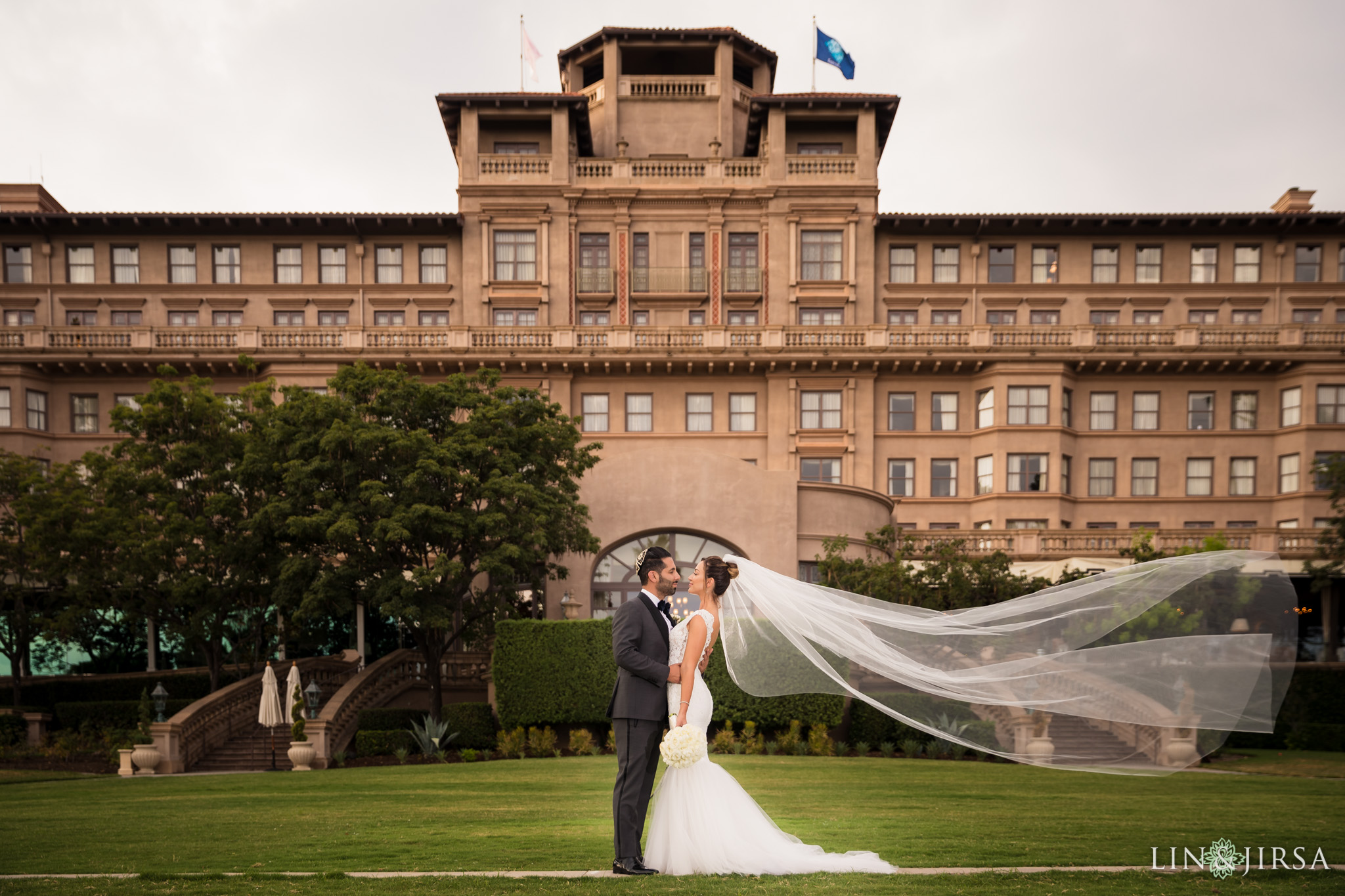 bride and groom at the langham